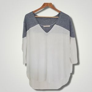 We The Free Colorblock V-Neck 3/4 Sleeve Hi-Lo Cotton Loose Fit Longline Tunic L